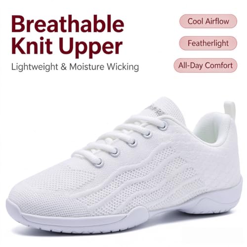 White Cheer Shoes for Girls & Women - Breathable Soft Cheerleading Sneakers - Little Kid 3 - HWJHMX