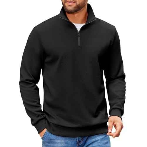 COOFANDY Mens Quarter Zip Pullover Sweatshirts Lightweight Long Sleeve Mock Neck Sweater Polo