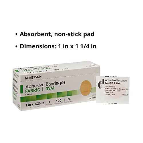 McKesson Adhesive Bandages, Sterile, Fabric Oval, 1 in x 1 1/4 in, 100 Count, 24 Packs, 2400 Total