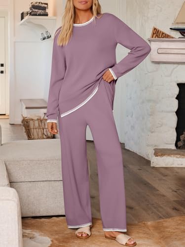 LILLUSORY Women's 2-Piece Fall Knit Sweater Lounge Set - Medium Dusty Mauve