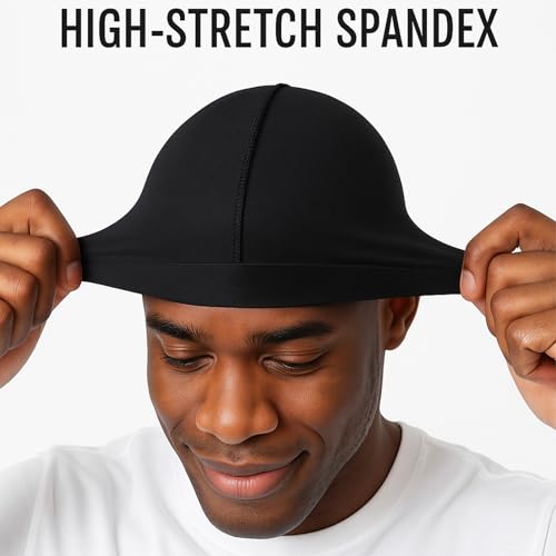 Adjustable Wave Cap for Men Black+Black - Elastic Stocking Cap for 360/540/720 Waves