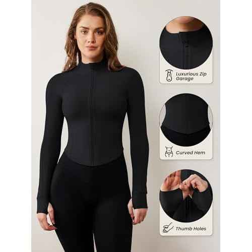 AVGO Women's Workout Jacket Lightweight Zip Up Cropped Yoga Jackets Slim Fit Athletic Tops with Thumb Holes