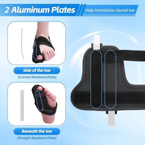 Broken Big Toe Splint Brace, Turf Toe Brace Support for Broken, Fracture, Sprains, Arthritis, Women & Men, with 2 Detachable Metal Plates - Right