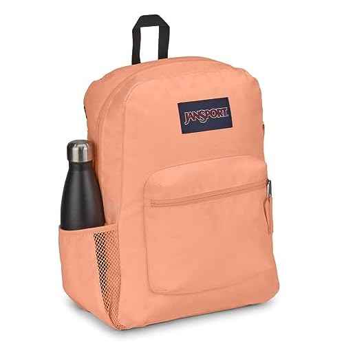 JanSport Cross Town Backpack 17" x 12.5" x 6" - Simple Bag for Everyone with 1 Main Compartment, Front Utility Pocket - Premium Class Accessories - Peach Neon