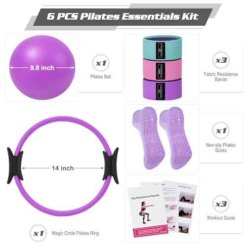 Pilates Essentials Kit for Home Women, Ring and Ball Set, Pilates Equipment for Workouts, 3 Resistance Bands, Grip Socks, 14 Inch Magic Circle, Mini Exercise Ball, Great Exercise Equipment