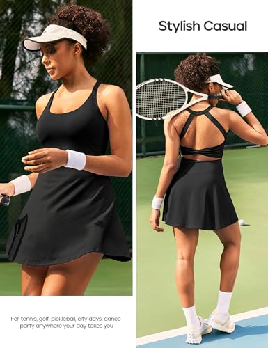 Heathyoga Easy Peasy Tennis Dress with Shorts Underneath - Medium / Easy Peezy - Black