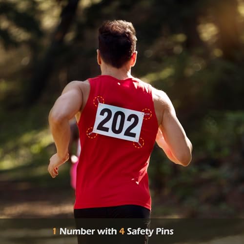Race Bibs Running Numbers with Safety Pins, Tyvek 4x7 Inch Large Numbers 1-500 - Black & White Variation