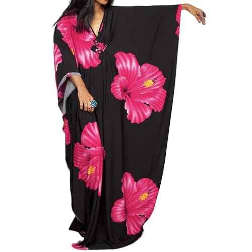 Bsubseach Moo Moos Kaftan Dresses for Women Floral Print Plus Size Swimsuit Coverup Caftan Maxi Beach Dress with Pockets