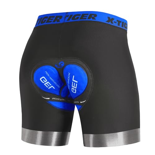X-TIGER Cycling Underwear Mens Bike Shorts 5D Padded Mountain Biking with Anti-Slip Leg - Blackblue, X-Large