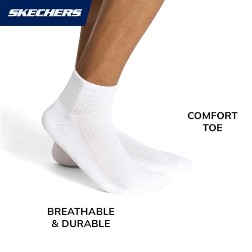 Skechers Men's 10-Pack Half Terry Crew Socks - White 10-13, Cushioned Fit