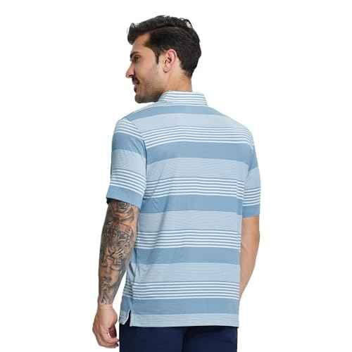 MICHEL ROUEN Mens Polo Shirts Heather Jacquard/Print/Striped Performance Moisture-Wicking Casual Collared Golf Shirts for Men
