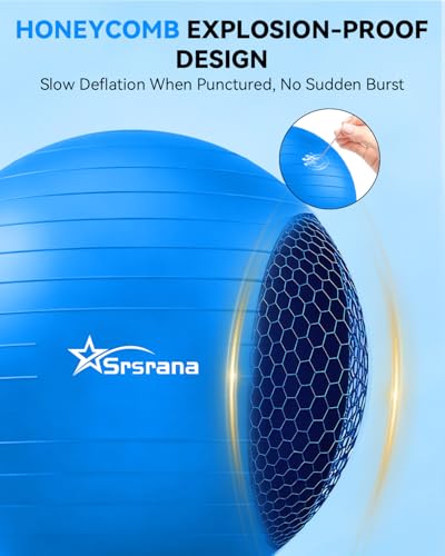 Blue Exercise Ball 23-26in Anti-Burst Yoga & Pilates Stability Ball for Core & Pregnancy