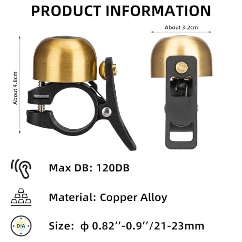 Copper Alloy Bicycle Bell Loud Classic Handlebar Bell for 21-23mm - Coppery