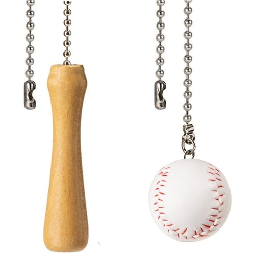 Baseball and Baseball Bats Ceiling Fan Pull Chain Ornaments Extender£¬with 12" Silver Bead Chain Fan Pulls