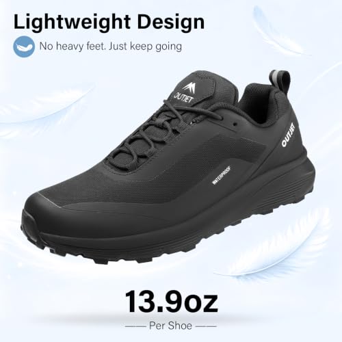 Men's Waterproof Hiking Shoes Lightweight Breathable Anti Slip Outdoor Shoes - 10.5 Black