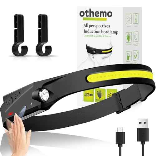 Othemo230 LED Headlamp, 230¡Æ Wide Beam Head Lamp, Motion Sensor LED Headlamp Rechargeable, 5Mode Headlamps for Adults, Bright Head Lights for Forehead, Hard Hat Headlight, Camping Essentials Gear 1Pcs