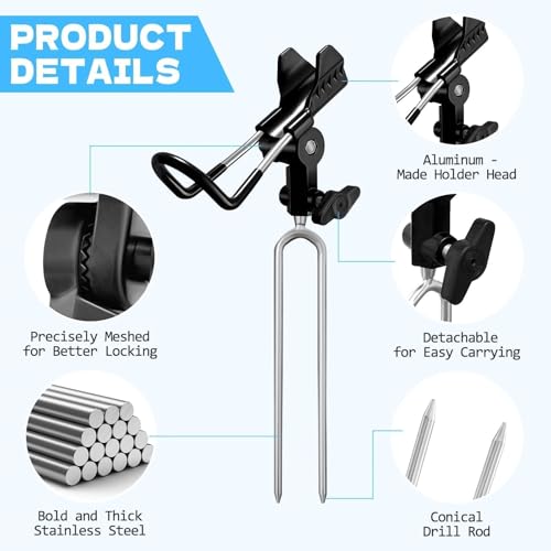 Black Fishing Rod Holder for Ground 2 Pack - Adjustable, Portable, Durable