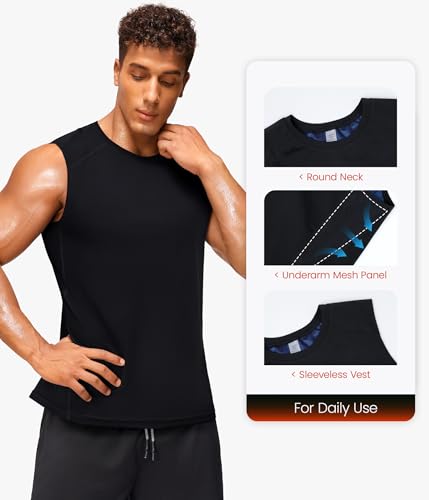 Junlan Sleeveless Sauna Shirt Sweat Vest for Men - Black, X-Large Gym Workout