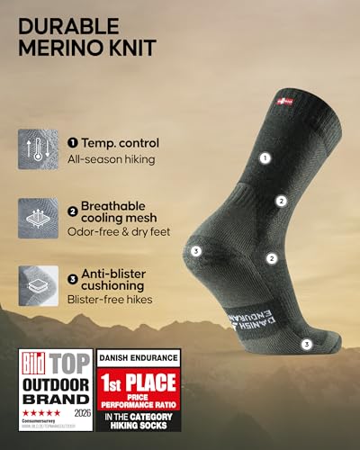 Danish Endurance Merino Wool Hiking Socks for Men & Women - Thermal, Multicolor (Medium)