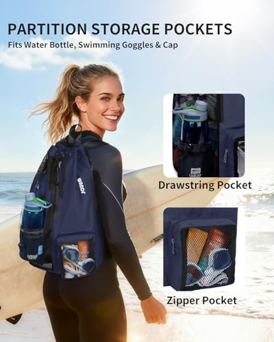 WANDF Mesh Swim Bag Large Dark Blue - Beach Backpack for Water Sports