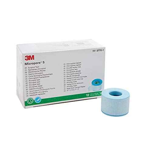3M Micropore Skin Friendly Silicone Medical Tape, 1 Inch X 5-1/2 Yard, Blue, 12 Rolls, 1 Pack