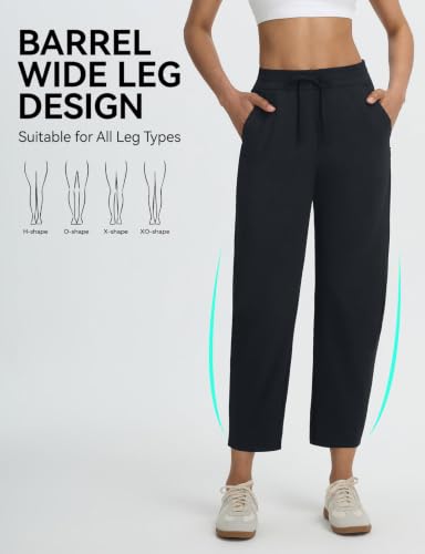 Women’s Wide Leg Barrel Pants with Zipper Pockets - Black, Large