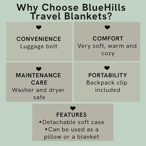 BlueHills Premium Soft Travel Blanket Pillow Airplane Flight Blanket Throw Bag Pillowcase Compact Large 2 in 1 Combo Warm Traveling Plane Essentials Portable Gifts Lightweight Grey Gray T007