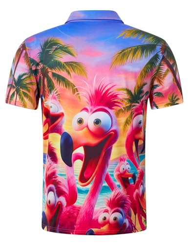 X-Large Golf Polo Shirts for Men Short Sleeve Dry Fit Performance Athletic Flamingos Hawaiian