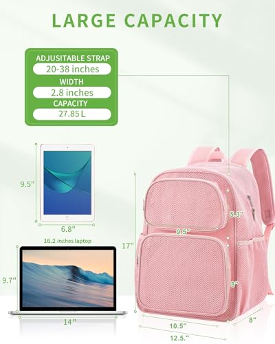 Mesh Backpack Heavy Duty Large Capacity Beach Bag - Princess Pink 28L