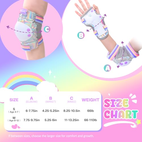 Girls Knee and Elbow Pads Set - Rainbow Rainbow Rainbow Small Kids Protection