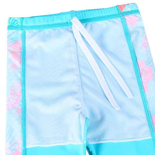 Girls Two Piece Swimsuit with Long Sleeve Rash Guard 5-6 Years Cyan Flower