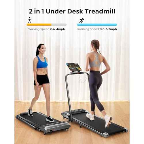 Walking Pad Treadmill with Incline, 2 in 1 Foldable Treadmills for Home Small Office, 300lbs Portable Compact Under Desk Treadmill with App, Remote Control and LED Display