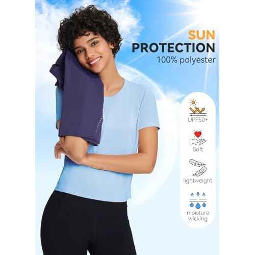 baleaf Women's Workout Tops Athletic Shirts Cropped Short Sleeve Split Back Running Gym Quick Dry Sun Protection UPF 50+