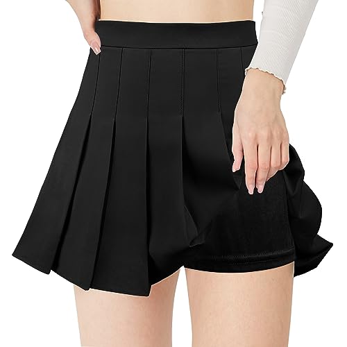 Pleated Skirt for Women Small Black Skater Skirt with Shorts Elastic Waist Plus Size Tennis Skirt