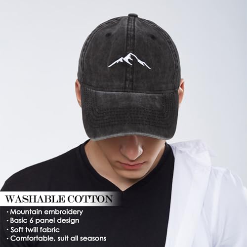 Washed Cotton Vintage Smile Mountain Baseball Cap Sun Hat - Adjustable One Size Black Navy Khaki