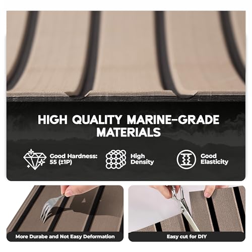 High-Density EVA Foam Boat Flooring - Faux Teak Marine Decking, 94" x 15" - Terra with Black Seam Lines