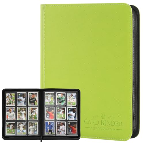 9-Pocket Card Binder for Trading Cards - Premium PU Collection Folder in Grass Green