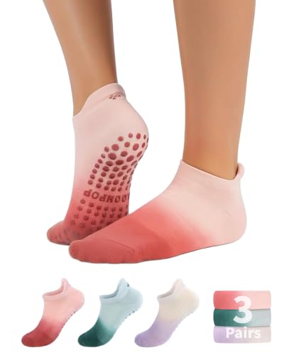 Women's Pilates Grip Socks Non-Slip Yoga & Barre Socks Ankle 7.5-11 Ombre Mix