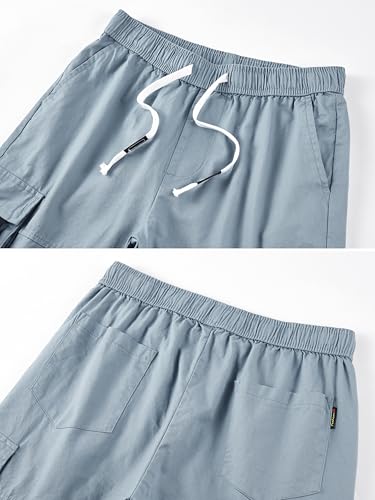 Women's Cargo Shorts 12-14 Light Blue Cotton Elastic Waist Drawstring Loose Fit Outdoor Multi-Pockets