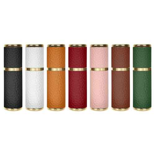 LUEXBOX 7 Pack Portable Perfume Bottle for Travel, Mini Refillable Perfume Dispenser, 5ml Faux Leather Leak Proof Perfume Atomizers Bottles Sprayer for Pocket Perfume