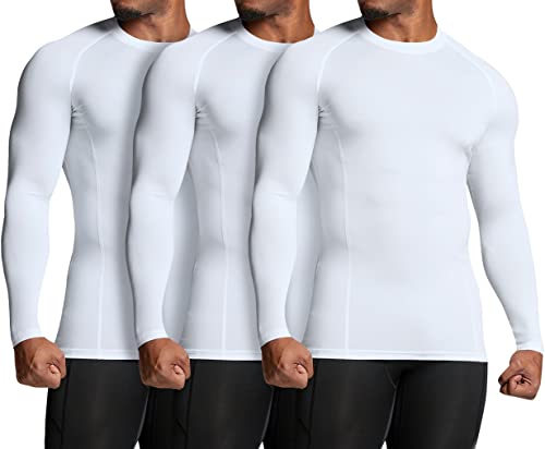 Men's UPF 50+ Long Sleeve Compression Shirt Water Sports Rash Guard 3 Pack Large White