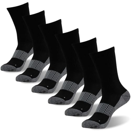 FOOTPLUS Hiking Copper Compression Socks Large 6 Pairs Black Crew Unisex Athletic