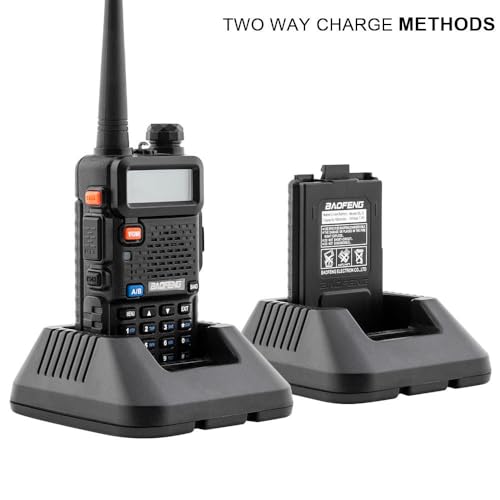 [5 Packs] Baofeng UV-5R Two Way Radio Dual Band 144-148/420-450Mhz Walkie Talkie with 1800mAh Li-ion Battery, Programming Cable, Headset, Belt Clip, Hand Strap, Desktop Charger (Black)