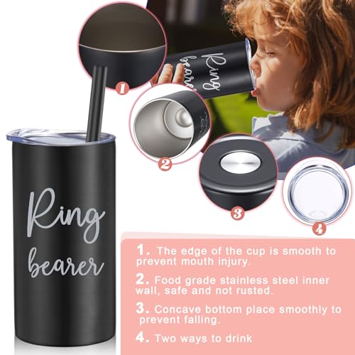 Flower Girl and Ring Bearer Gift Cups - 16 oz Stainless Steel, Black & Blush Pink