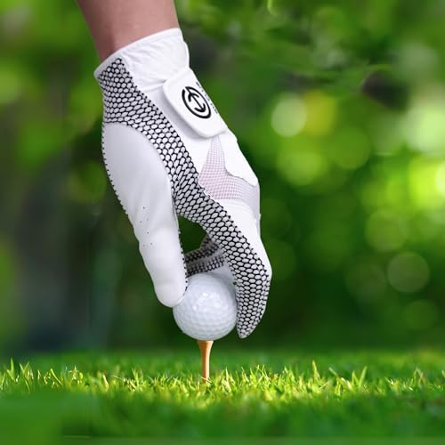 Men's Golf Gloves Left Hand White Medium 2 Pack Non-Slip Silicone Grip