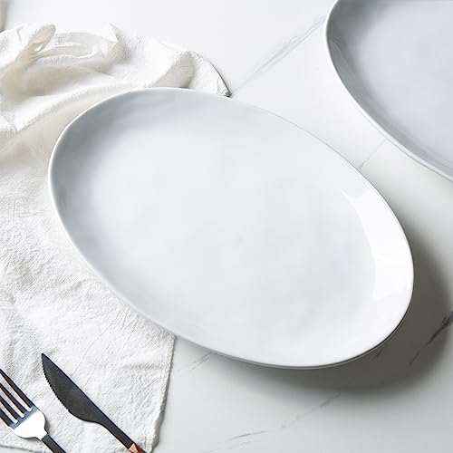 Ceramic Serving Platters Set of 3 - 12 Inch White Dinner Dishes with High Edges