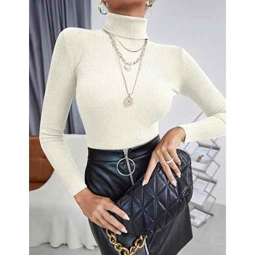 Ekouaer Women's Turtleneck Tops Ribbed Pullover Sweater Long Sleeves Shirts Midweight Thermal Underwear Blouse