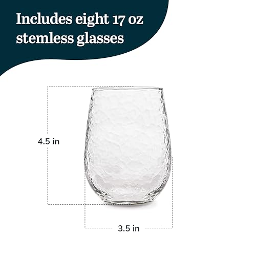 Hammered Stemless Wine Glass Set of 8 - 17 oz - Variation of THIS listing