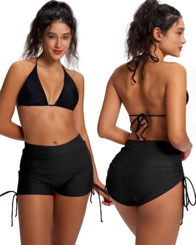 High-Waist Leakproof Period Swimwear Boyshorts for Teens with Side Ties - Small Black