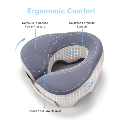 Face Down Pillow for Eye Surgery Recovery – Grey Bamboo Charcoal Memory Foam Prone Pillow with Adjustable Width & 3 Acoustic Airflow Vents